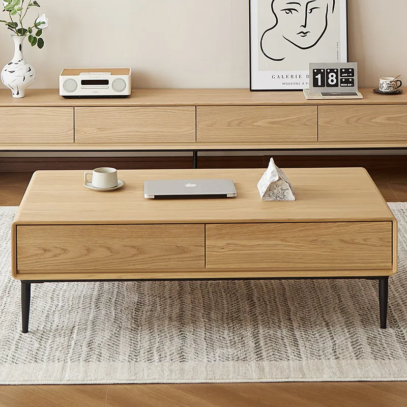 Minimalist Modern Extendable Solid Wood Walnut Square Midcentury Coffee Table With Large Storage For Living Room