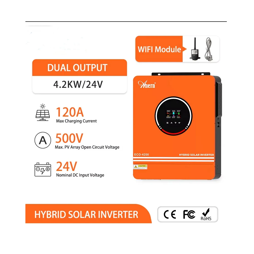 Inverter 1.6KW 3KW 4.2KW 6.2KW 8.2KW 10.2KW Solar Inverter MPPT 80A 120A 160A Dual Output Off Grid Inverter 12V 24V 48V