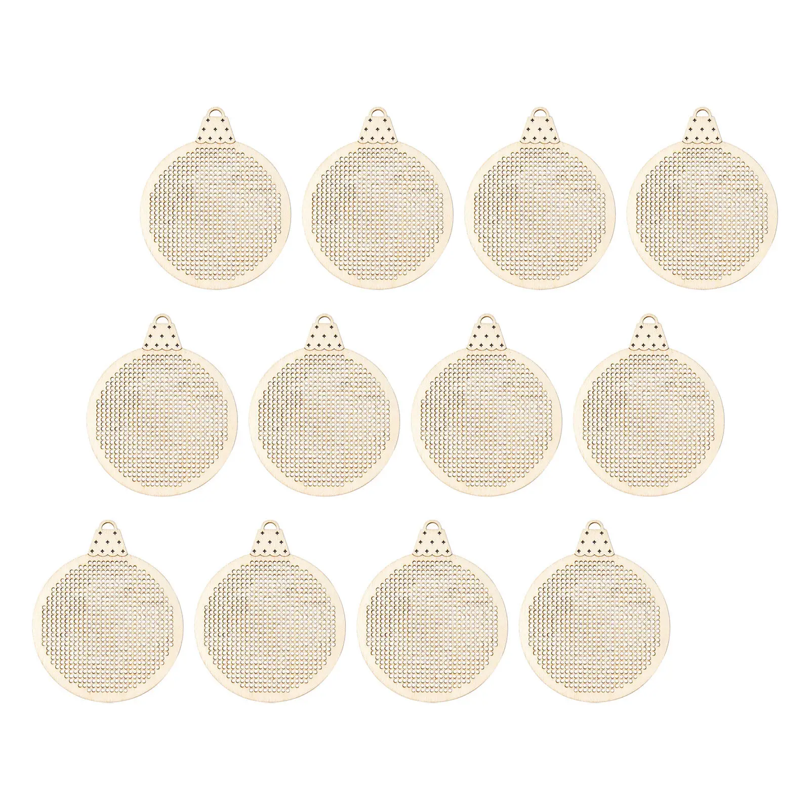

12Pcs Christmas Wooden Cross Stitch Chips Hollowed Embroidery Wood Slices DIY Xmas Ornament Decorations Wood Round Cross Stitch
