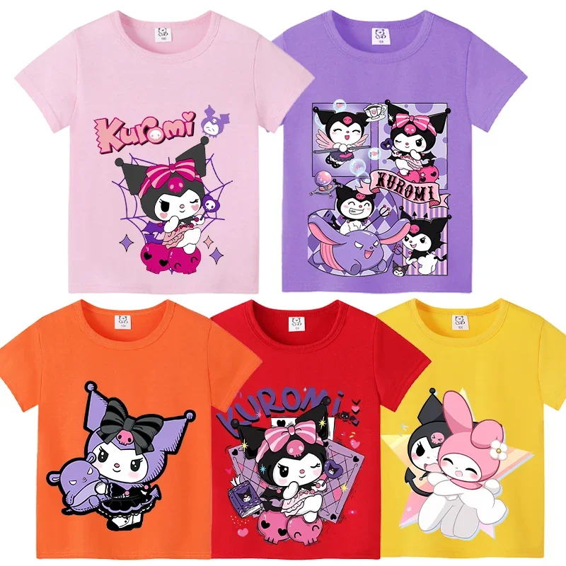 

New Kuromi Child T-Shirt Cute Cartoons Kids Tee Anime Kawaii Sanrios Tops Fashion Summer Short Sleeve Casual Girls Clothes Gifts
