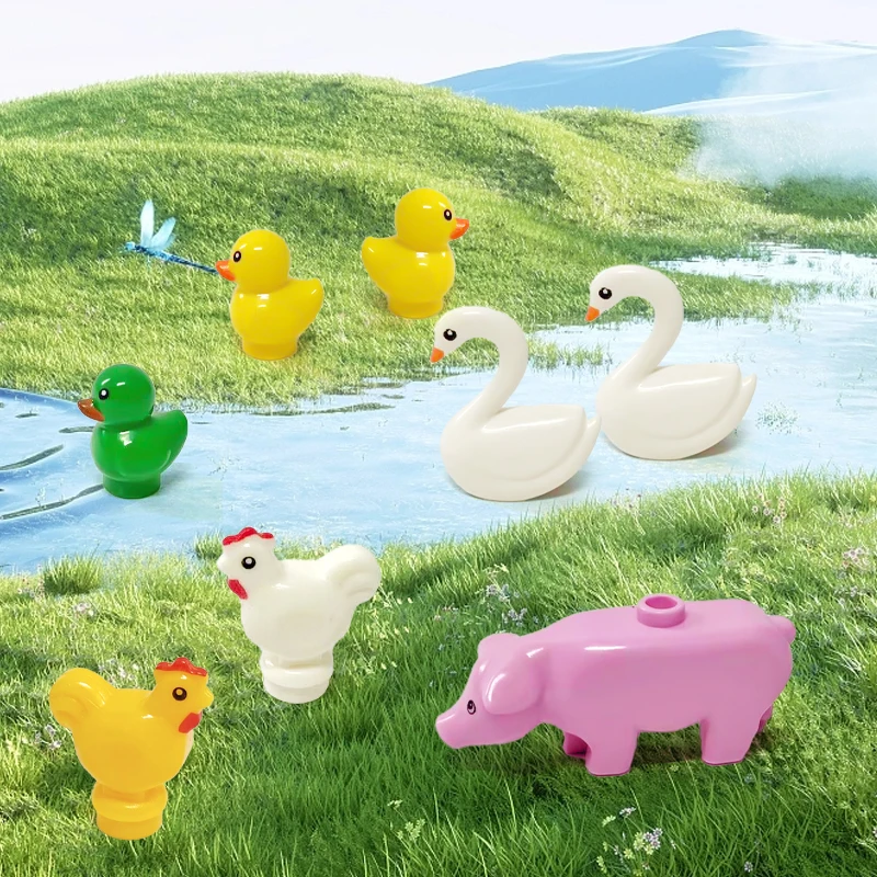 8pcs Farm Animals Building Blocks DIY Toys Small Size Animals Swans Roosters Ducks Pig Model Kit Practical Blocks Accessories