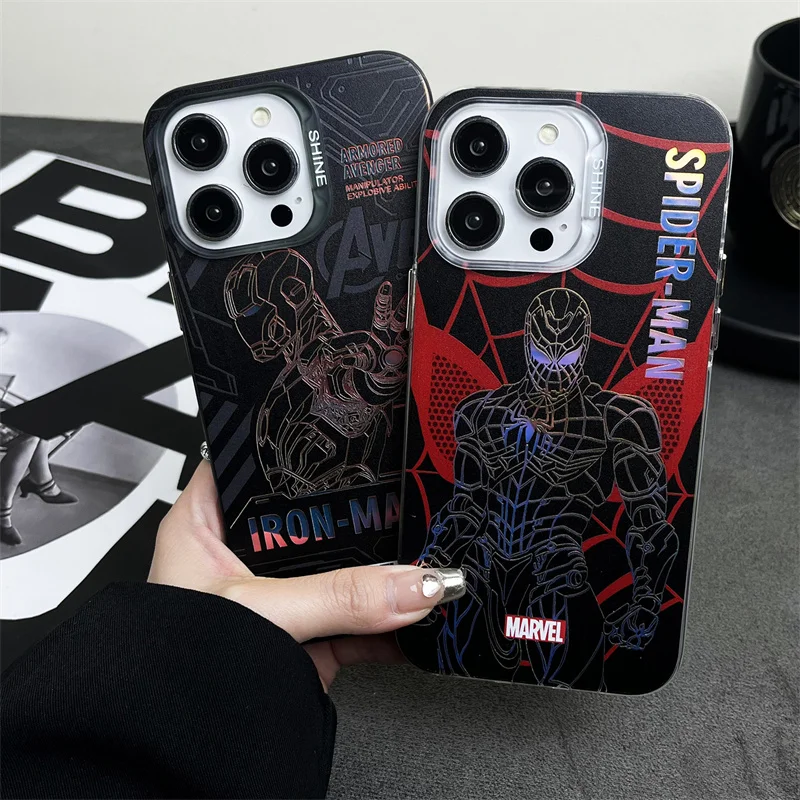 Coque de téléphone SpidSuffolk Ironman Anime pour iPhone, coque arrière caméléon, paillettes brillantes dégradées, dessin animé de luxe, 15 14 13 12 11 Pro Max