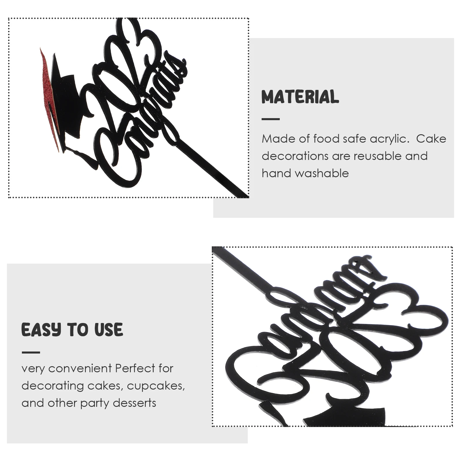 

5 Pcs Cake Decorations Reusable Food Safe Acrylic Graduation Picks 2023 Congrats Toppers for Desserts Cupcakes Fine Workmanship