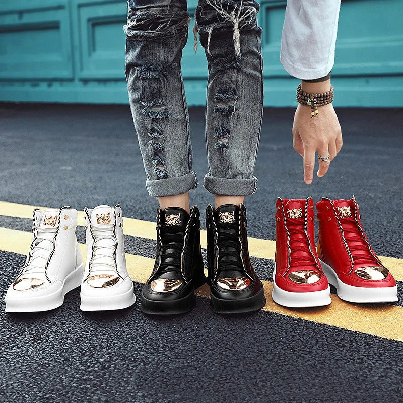 Red Snakeskin High Top Sneakers uomo Flat Casual Sneakers Zipper Fashion Luxury Club Hip Hop Streetwear scarpe uomo scarpe firmate