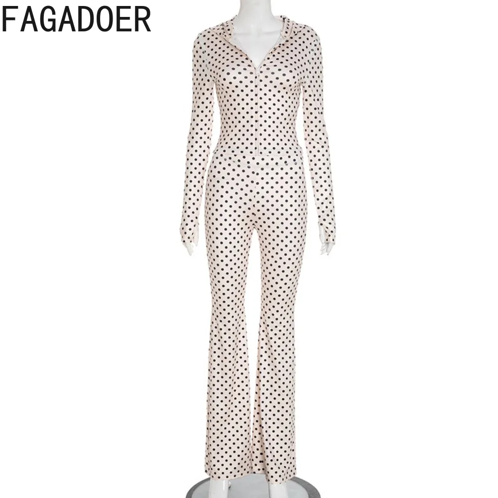 FAGADOER ريترو موضة البولكا نقطة طباعة 2 قطعة مجموعة المرأة طويلة الأكمام مقنعين البريدي سترة السراويل مطابقة الإناث الشارع الشهير جديد