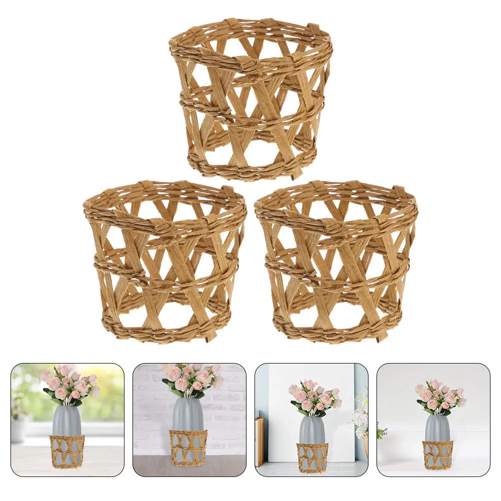 3Pcs Straw Weaving Cup Sleeves Glass Cup Protective Covers Lightweight Heat Resistant Craft Decorative Covers for Drinking