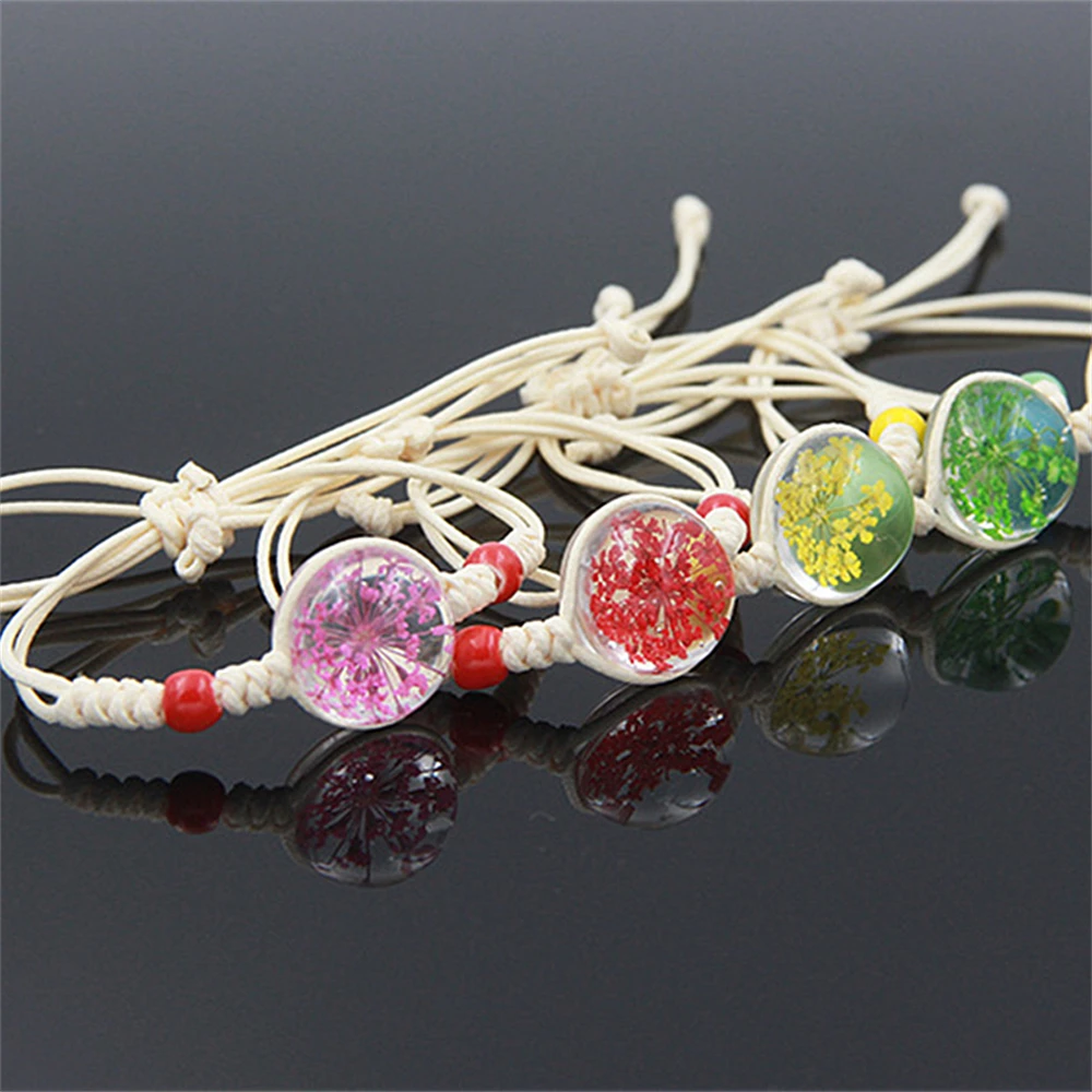 Star Dried Flower Glass Bracelet Hand Woven Bangles Students Graduation Gifts Jewelry For Women Rope Chain