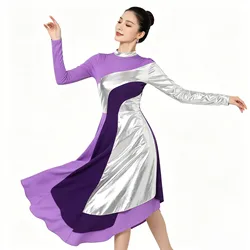 Womens Color Block Liturgical Praise Dance Dress Church Worship Church Costume Ballet Lyrical Dress Irregular Hem Dance Wear