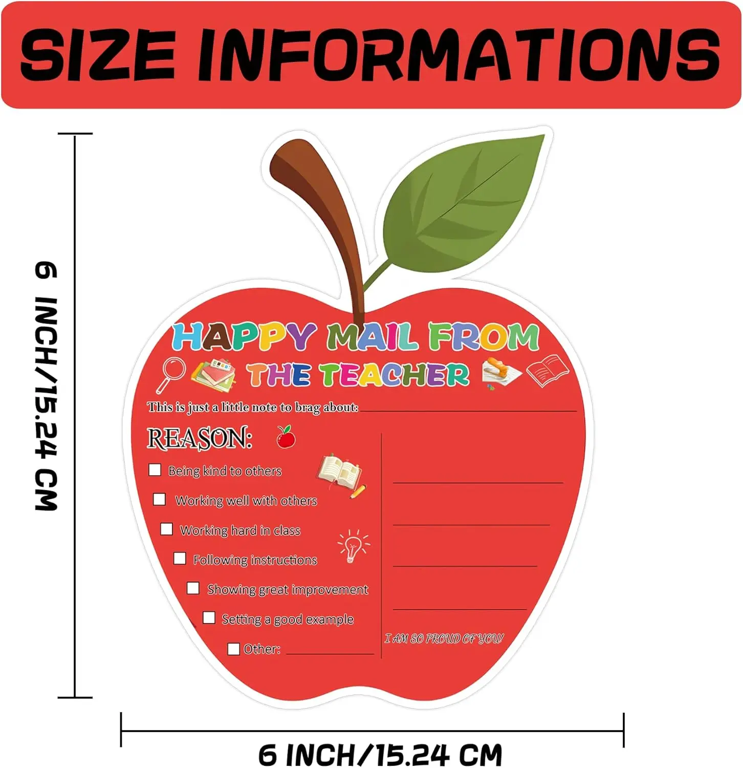 Apple Happy Mail Teacher Notes to Parents Classroom 50pcs Good Behavior Incentive Motivational Cards Positive Postcard