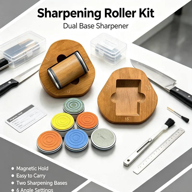 Adjustable Angle Kitchen Knife Sharpener Solid Wood Holder 240&1000# Diamond Whetstone Household Blade Sharpening System