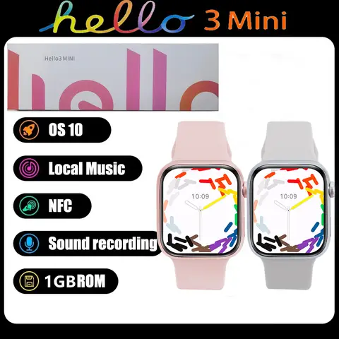 New Hello 3 Mini Smart Watch for Women 1.75inch Bluetooth Call 1GB ROM Local Music Photo Album 41MM Mini Women Smart Watch 2024