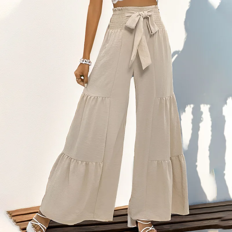 

2025 Summer New European and American Casual Elastic Pants High-waisted Bell-bottom Pants for Women