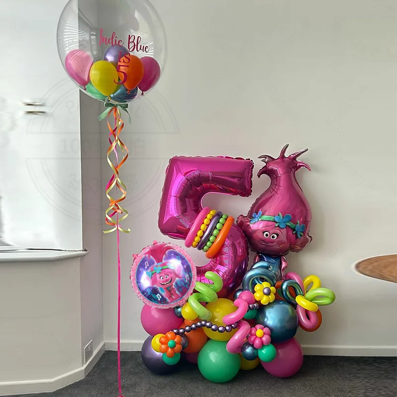 73 Uds. Globos temáticos de elfo de pelo mágico Trolls de Disney, suministros de decoración para fiesta de cumpleaños para niña, regalo para Baby Shower, Globos de helio para chico