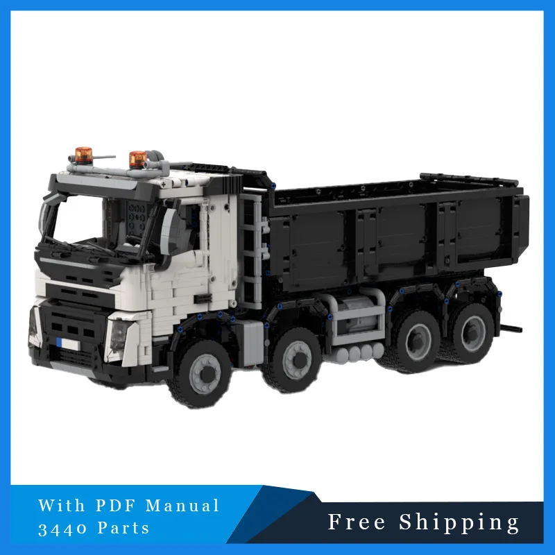

3440 шт., серия строительных машин, черный грузовик MOC, модель строительного блока, восьмиколесный автомобиль, подарки на день рождения, Рождество