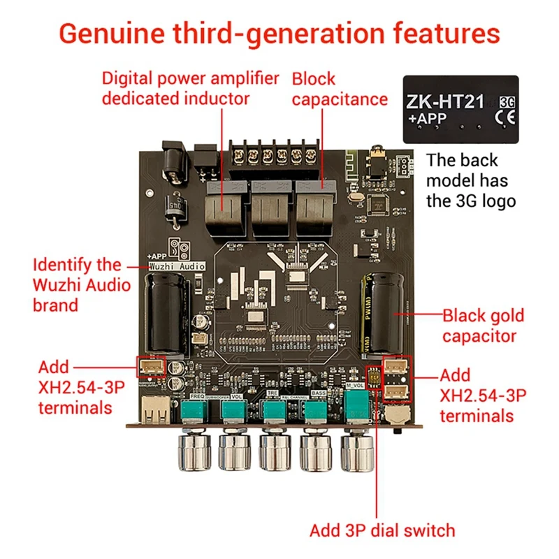 F-3C ZK-HT21 Bluetooth Power Amplifier Board 2.1 Channel 2X160w+220W Subwoofer TDA7498E Digital Amplifier Module With Case