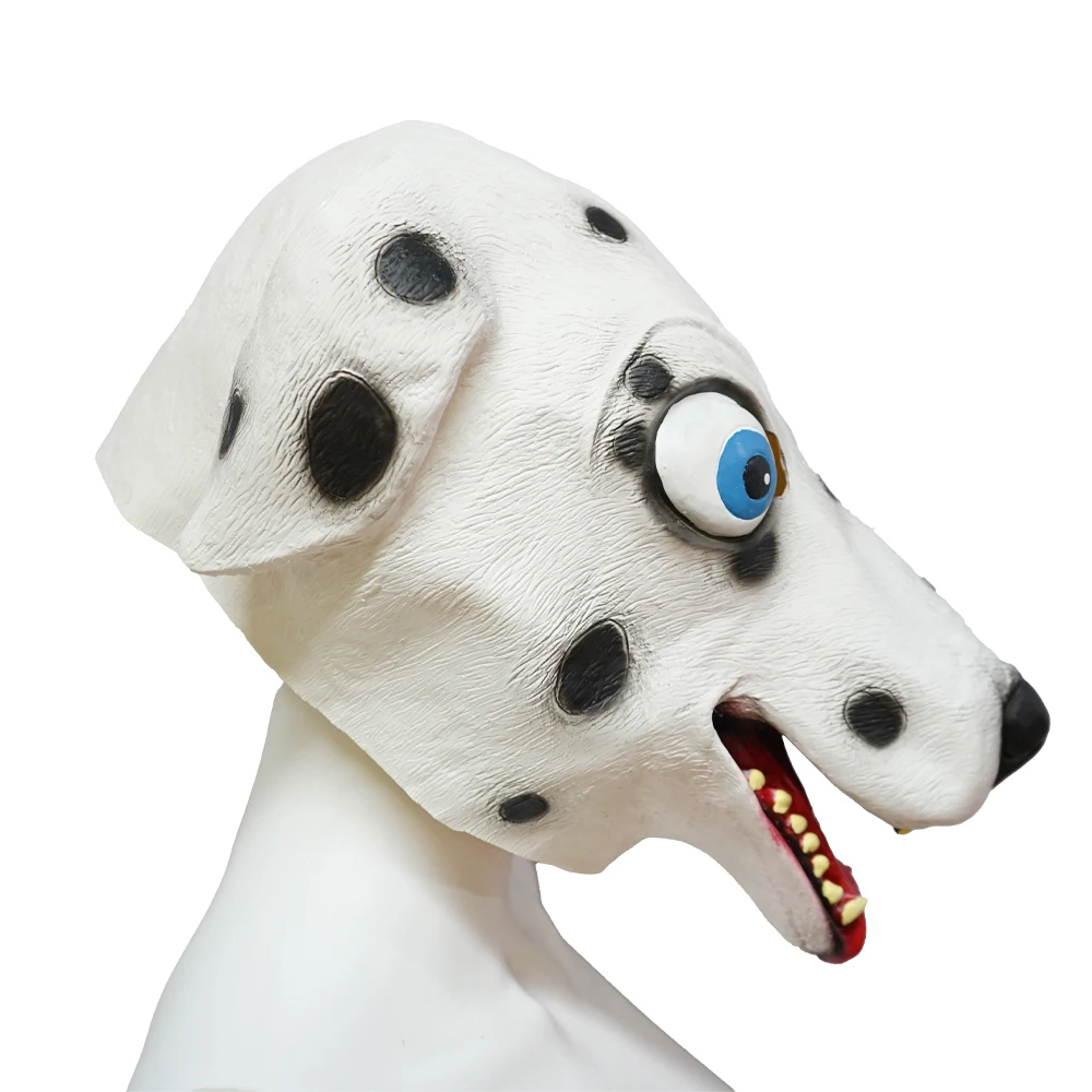 Lustige Spotted Dog Voller Kopf Maske Latex Full Face Maske Tier Cosplay Kopfbedeckungen Purim Ostern Halloween Maskerade Partei Requisiten