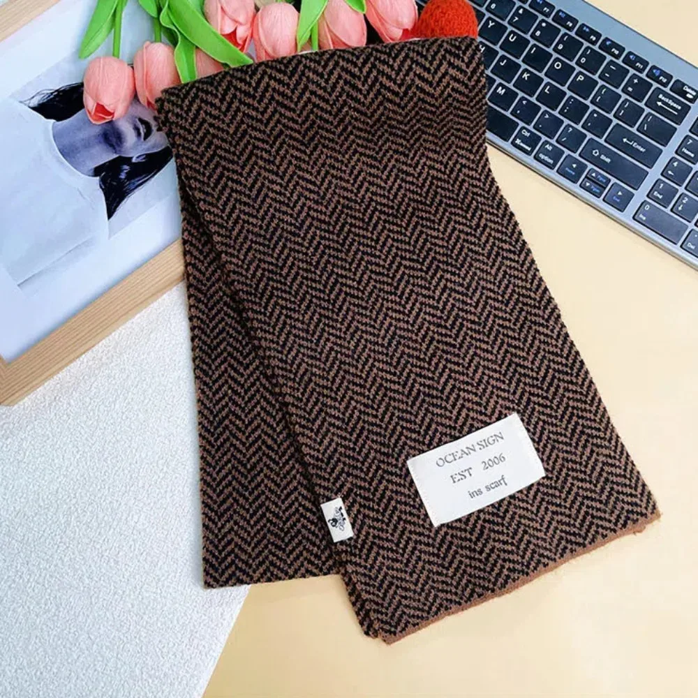

Label Acrylic Fibres Twill Knitted Scarf Long Warmer Contrast Colored Thick Shawl Stole British Style Men Thick Shawl Spring