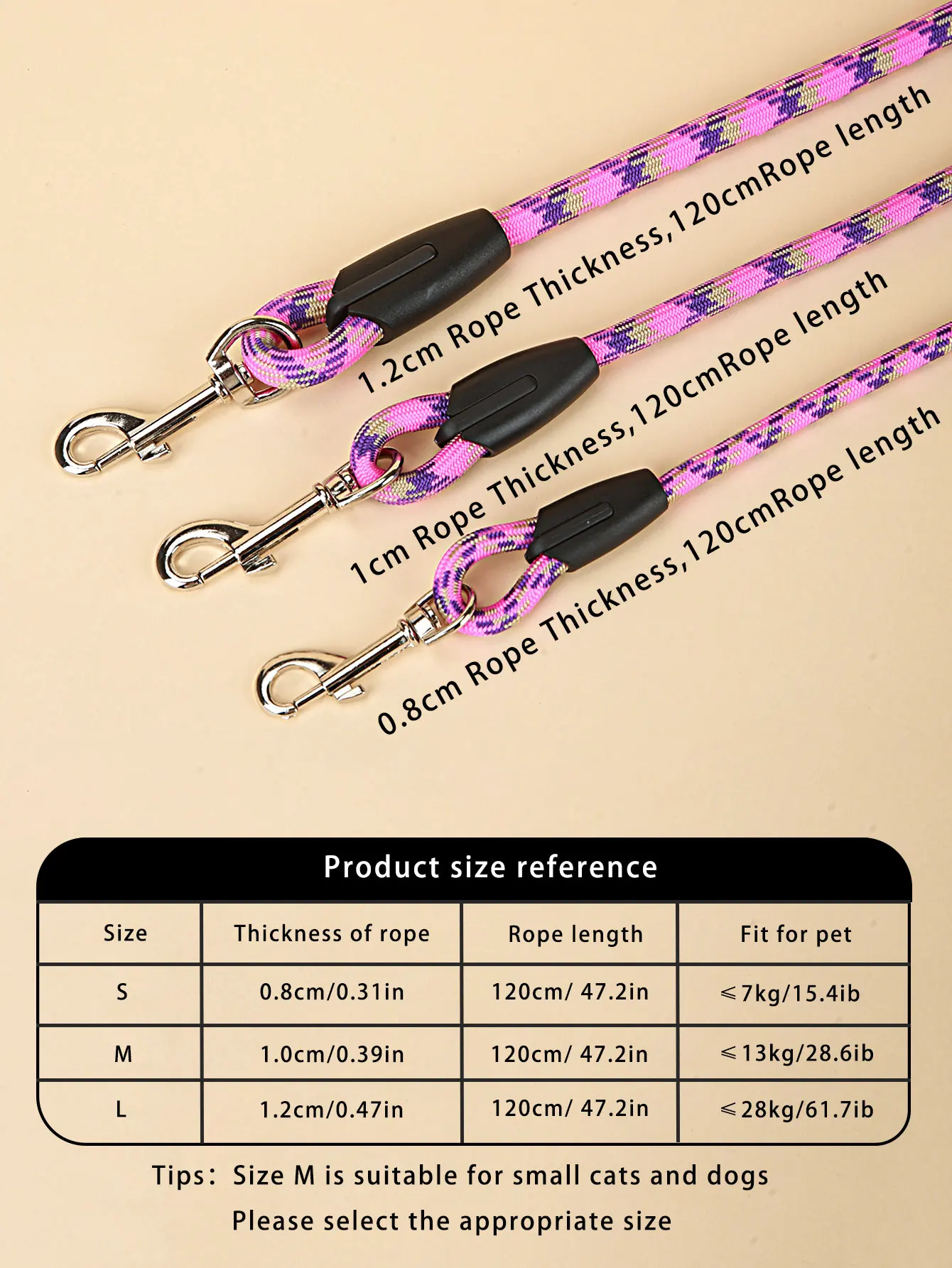 1 Pc Reflective Pink Pet Traction Rope Dogs Chain Leashes for Small Large Dogs  Dog Leashes Pet Traction Belt