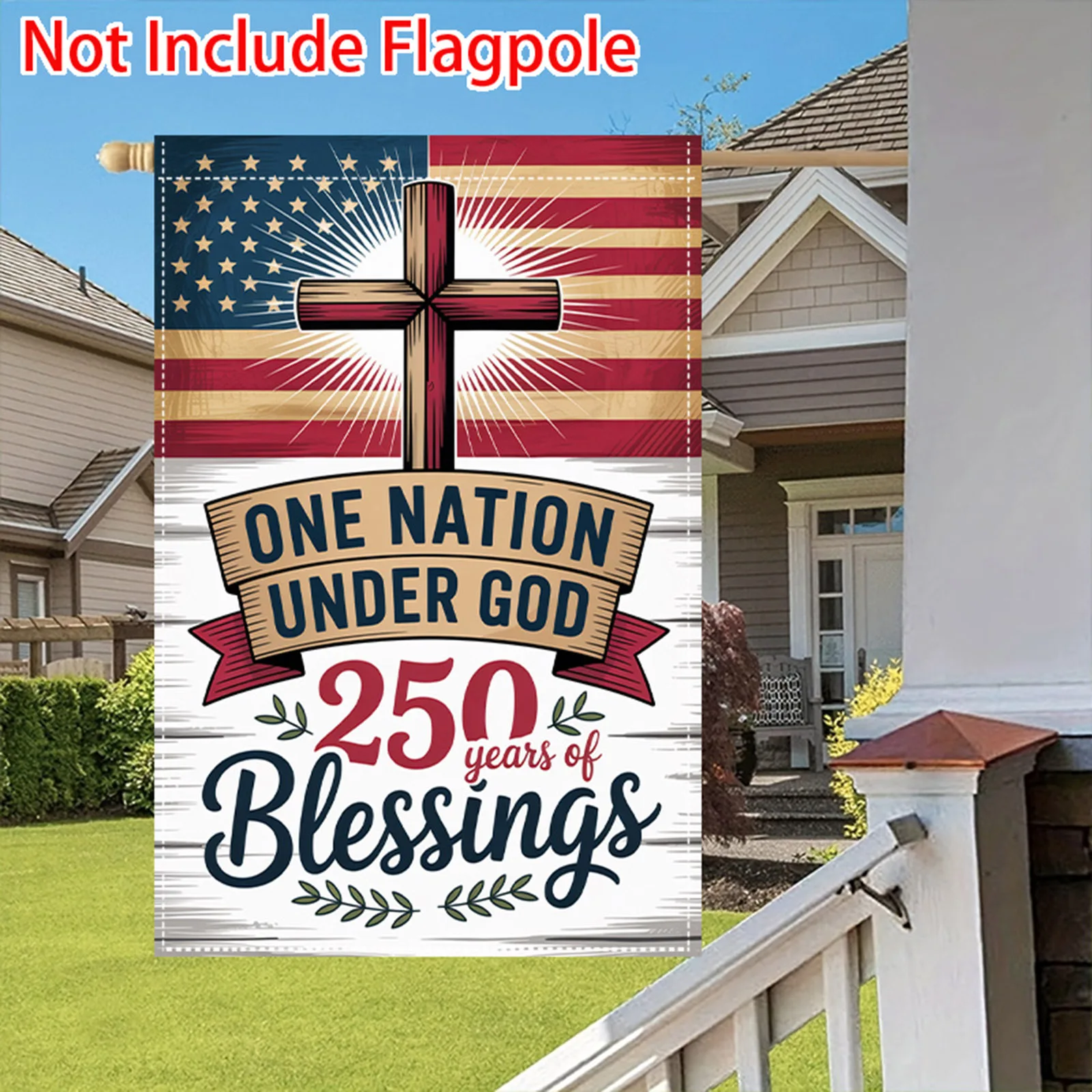 ONE NATION UNDERGOD - American 250th Anniversary Garden Flag, with Cross and Patriotic Print, Outdoor Decor Banner(single-sided)