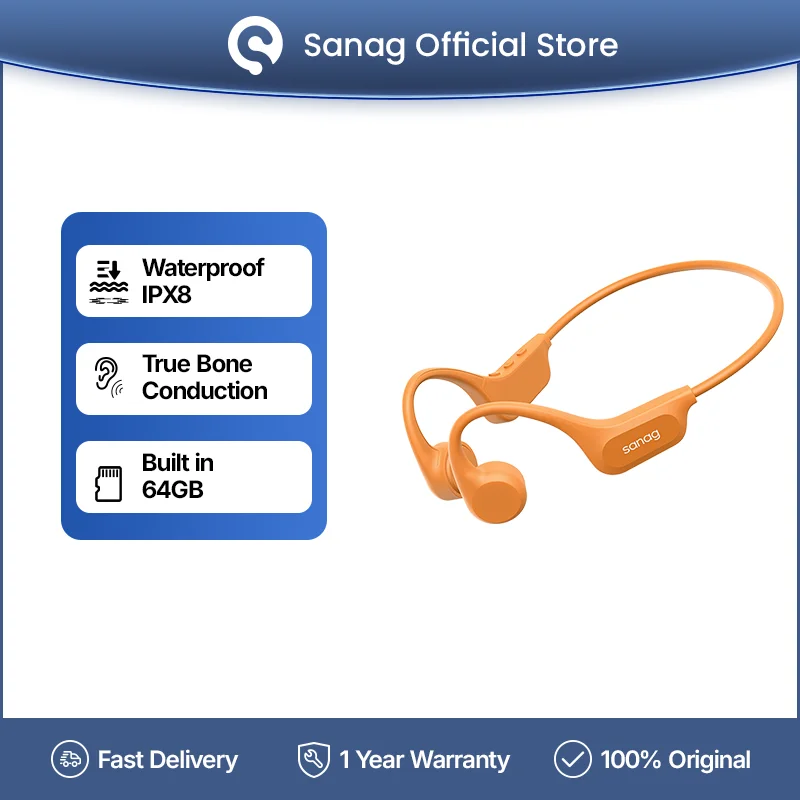 Sanag B60 pro Bone Conduction Earphone IPX8 Wireless Open headset Bluetooth 5.3 Swimming Bluetooth headphones 64GB MP3 Earbuds