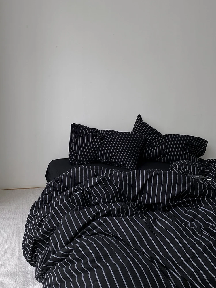 

VEINSTUDIO Premium Cotton Bla Striped Four-Piece Bedding Set Pure Cotton Bed eet Cover Duvet Cover Bedding Accories