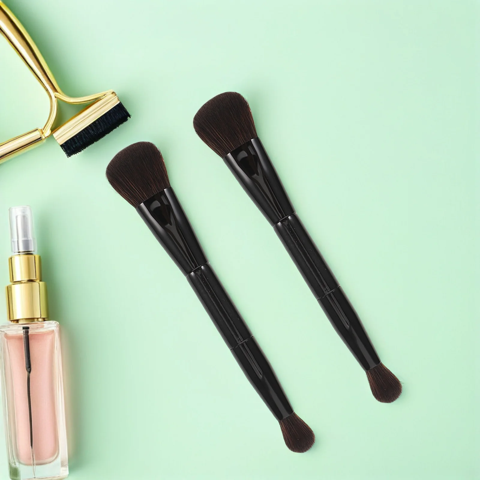 2 pçs pincel de maquiagem de ponta dupla dupla face blush contorno iluminador pó fundação escova cerdas macias pele sensível