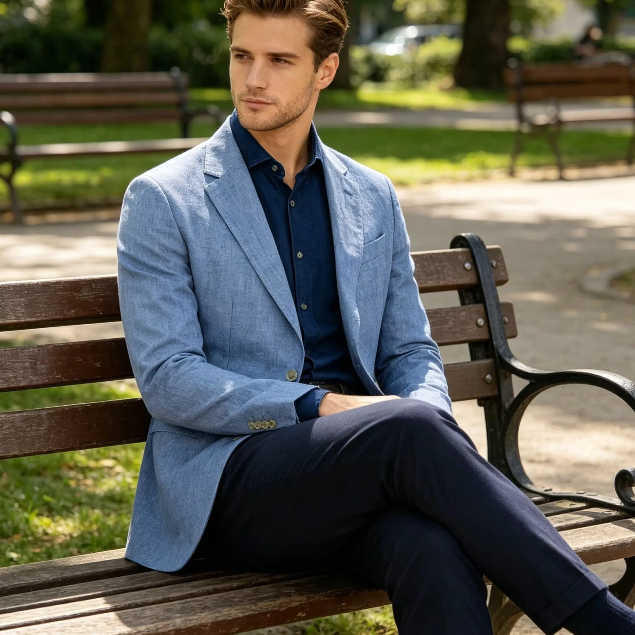 Men‘s Linen Suit Jacket Slim Fit Notch Lapel Flap Pocket Two Buttons Lightweight Breathable Blazer Summer Wedding
