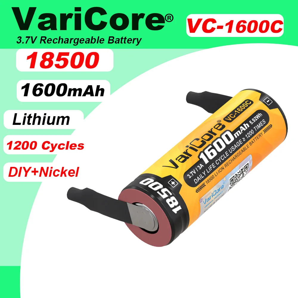 

New VariCore VC-1600C 3.7v 18500 1600mAh Li-ion Rechargeable Battery for Flashlight Digital Camera Remote Control Versat