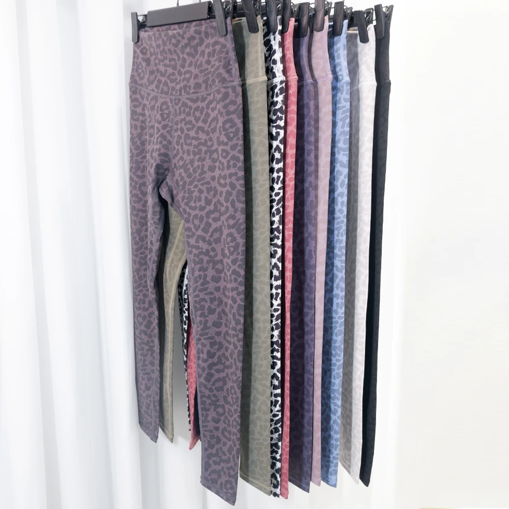 Yoga Pants for Women, Sports Fitness Long Pants, Leopard Print, Quick-Dry, Tight-Fit, High-Waisted, Bare-Feel, Nine-Point, Joggi