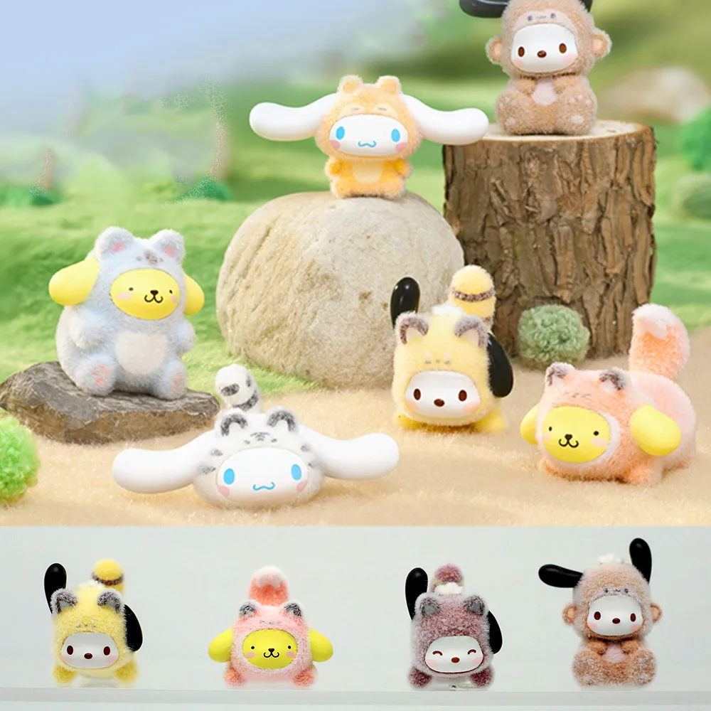 

Персонажи Sanrio, косплей, дикие животные, флокированные слепые сумки, мини-фигурка Kawaii Cinnamoroll Pochacco Pompompurin, детские подарки на день рождения