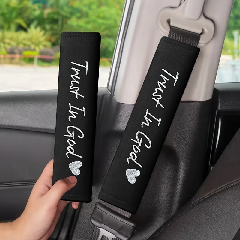 2pcs Car Letter Embroidery Pattern Seat Belt Shoulder Pads, Seat Belt Protectors, Universal Fit for Front Seat Belts , Interior