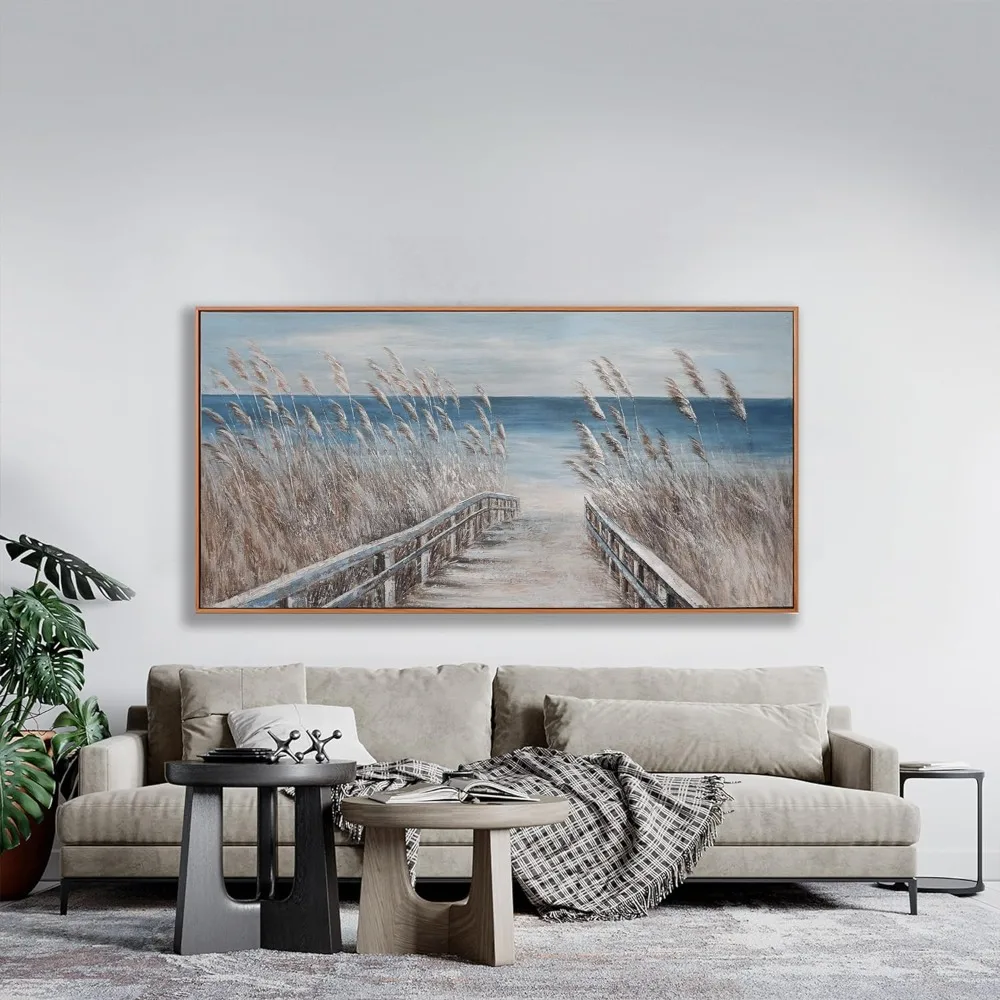 Wall Art Decor Wall Canvas Painting Reed And Blue Coast Landscape Decor Framed For Living Room Bedroom 24