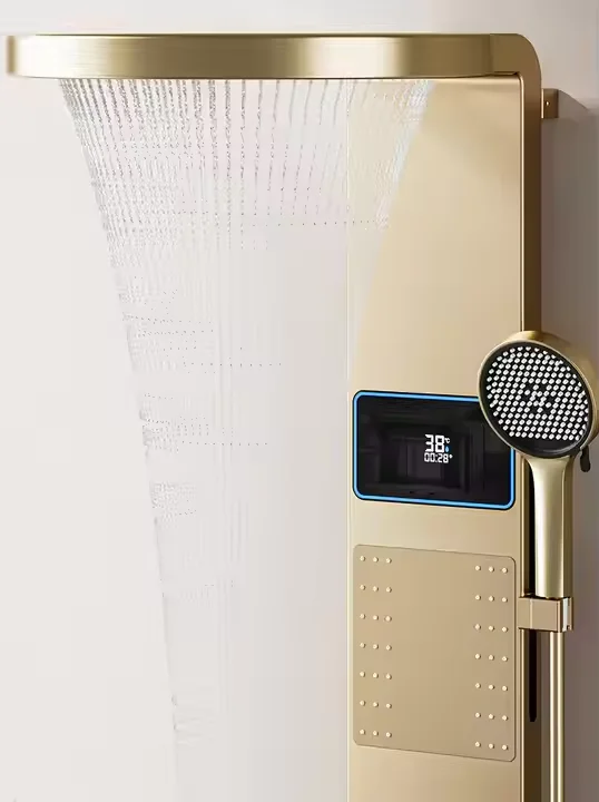 

Modern Round Grey Bath Shower Faucet Set | Ceramic Valve Core Rain Shower Head Soft Massage Jet Waterfall