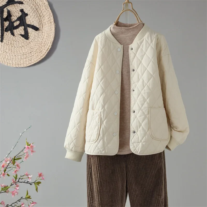 Herbst Und Winter Neue Vintage Oansatz Perder Baumwolle Jacke Frauen Casual Perder Einreiher Baumwolle Mantel 2024-RFRW