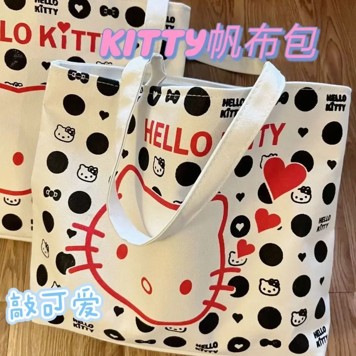 Miniso-Bolsa de Ombro Hello Kitty para Mulher, Cartum Kawaii, Bolsa Cosmética, Casual, Grande Capacidade, Bolsa de Compras