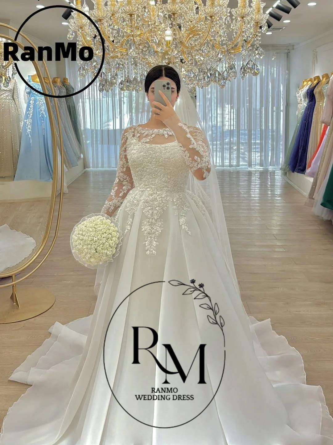 Ranmo Exquisite O-Neck 2026 New Wedding Dress A-Line Lace Full Sleeve Sweep Train Customized Corest vestidos de novia Bride Gown
