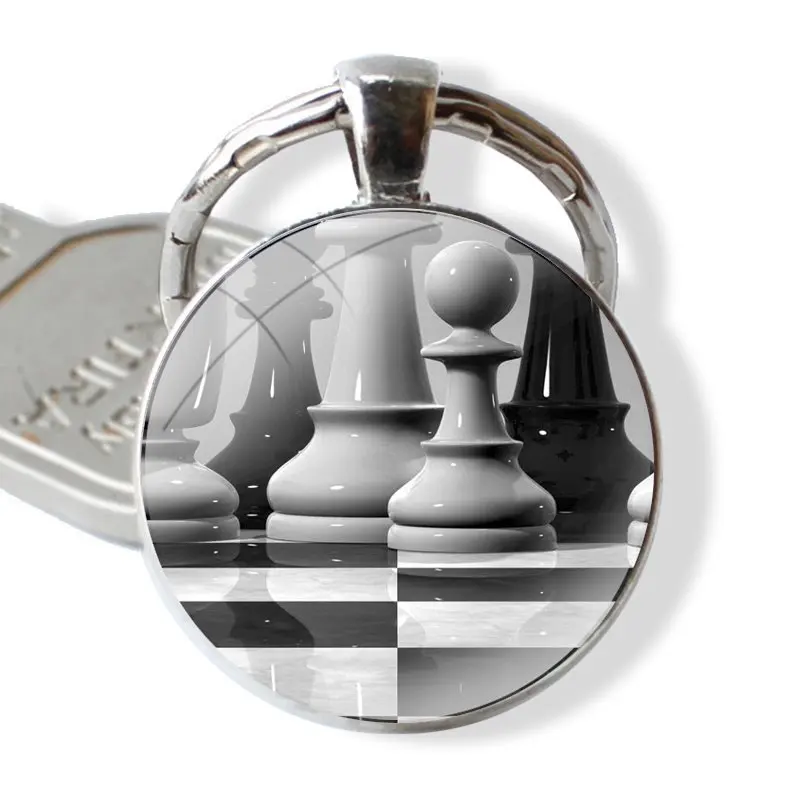 Black white chess board glass cabochon keychain Car key chain Charms keychains Gifts Accessories Phone Shell Covers