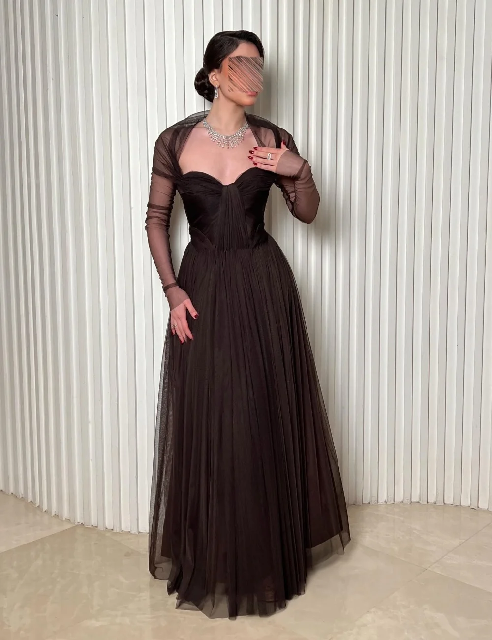 

Customized Matching Sexy Tulle Pleat Ruched Draped A-line Off-the-shoulder Long Dresses Evening Dresses for Woman