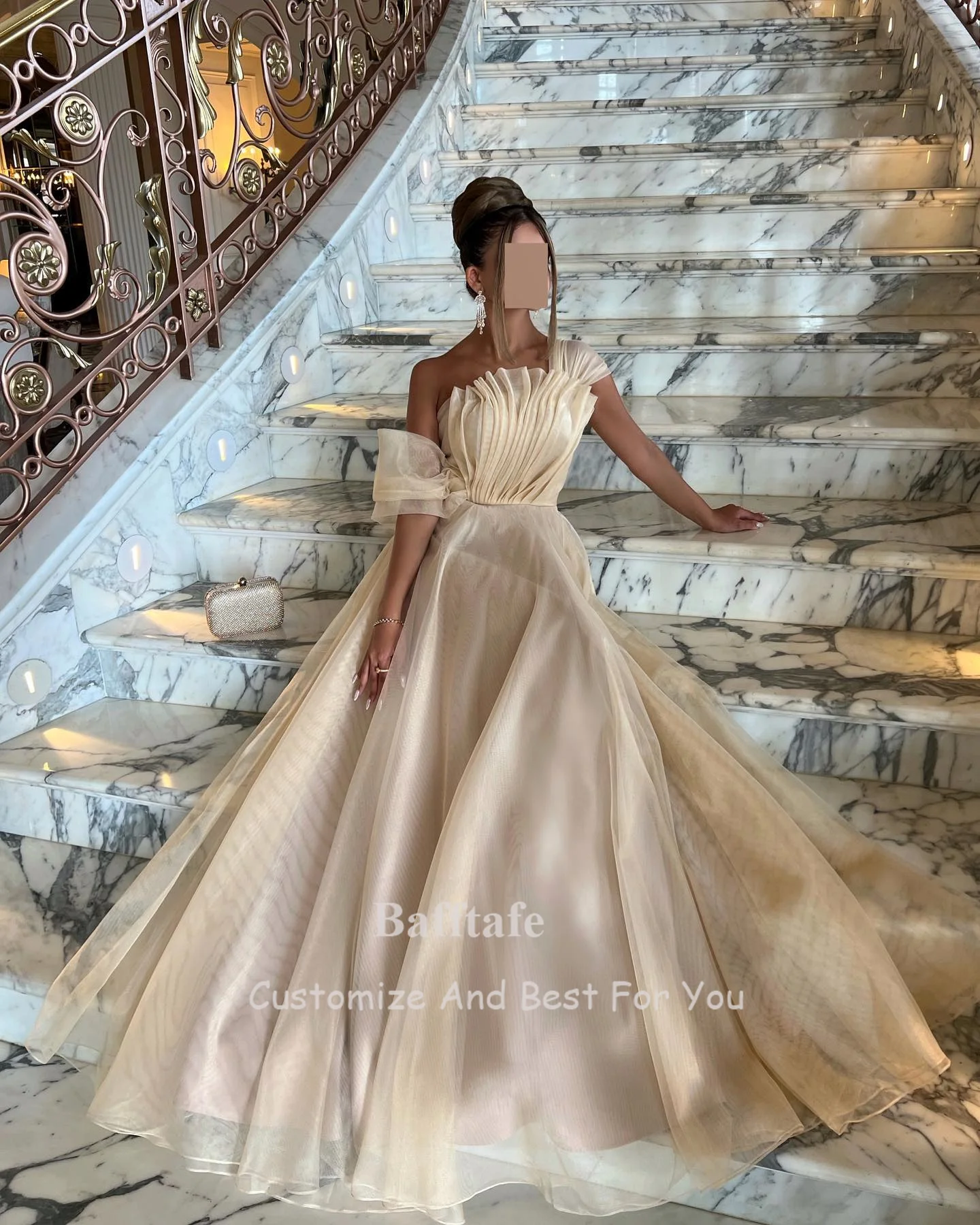 Bafftafe Customized A Line Organza Long Prom Dresses For Women Pleated Formal Party Gowns Special Occasion Evening Dress 2024