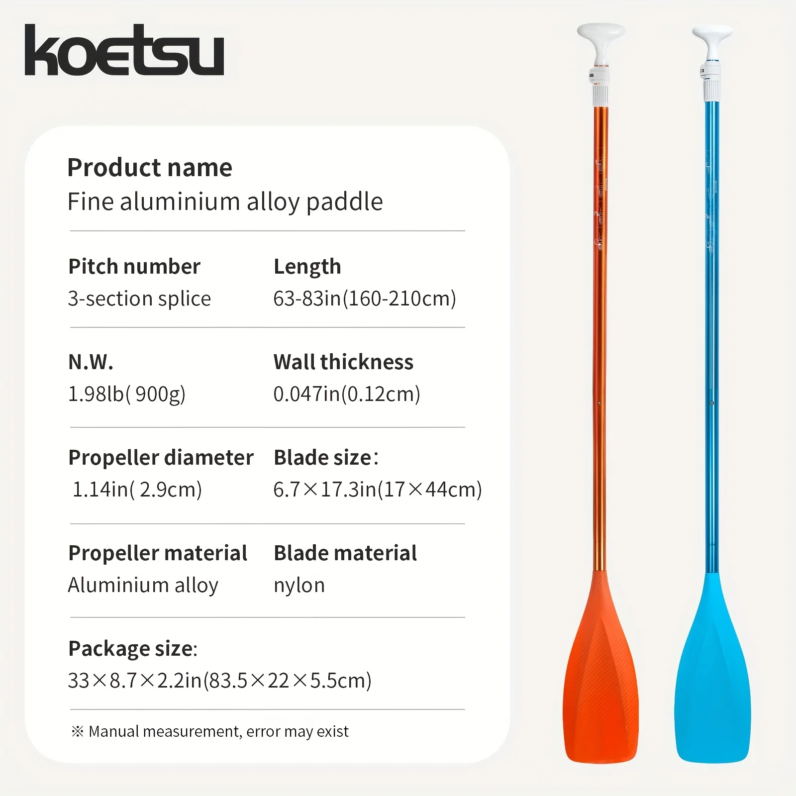 KOETSU Premium Aluminiumlegierungspropeller, Erhältlich in Blau oder Orange, mit Hochleistungslegierungsachsen, Geeignet für Paddleboards – Detail 3