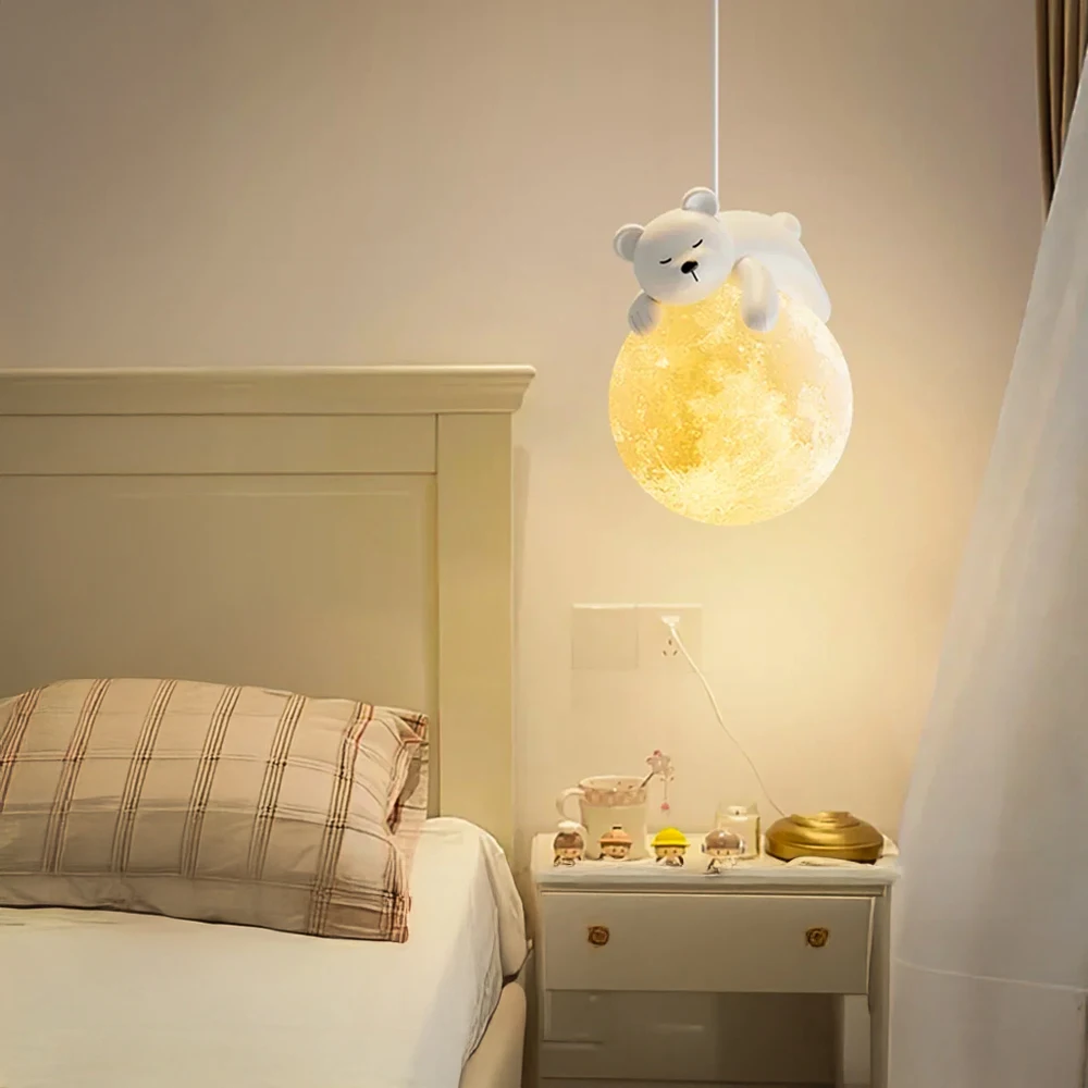 

Nordic Little Bear Rabbit LED Pendant Light Cute Animal Chandelier for Kids Bedroom Nursery Dining Room Hanging Lamp Lighting