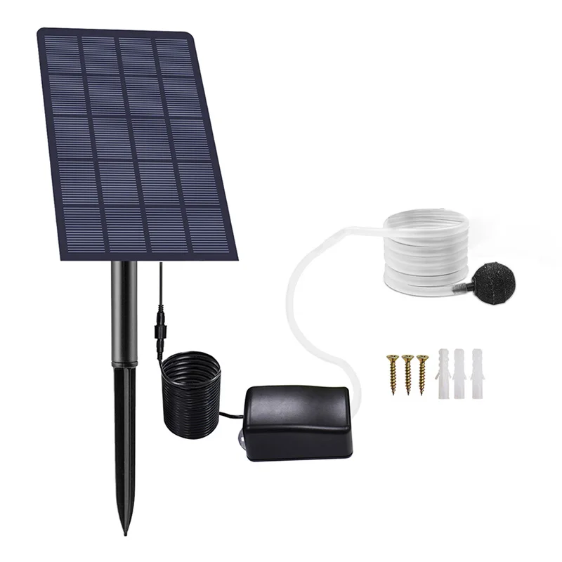 6V 4W Plug-in Zonne-aangedreven Zuurstofpomp voor Visvijver/Aquarium met Slang & Dubbele Beluchtingsstenen IP64 Waterdicht