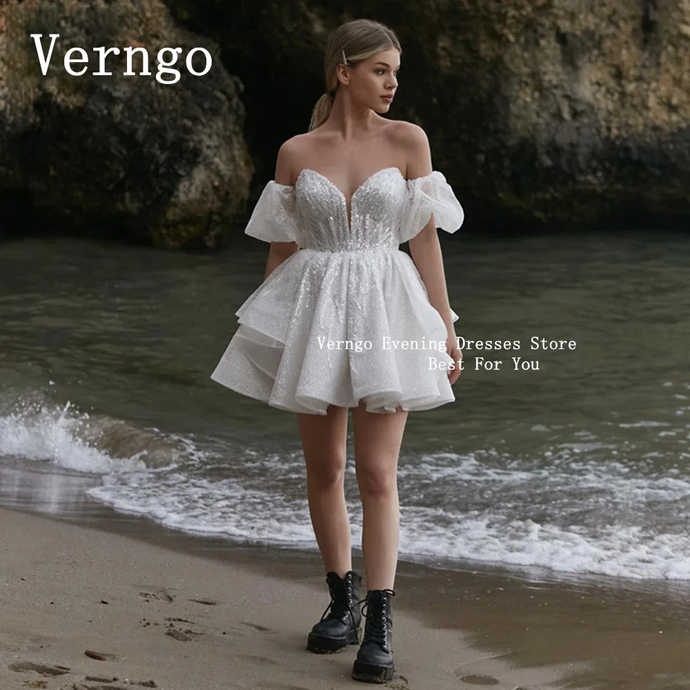 

Verngo White Sequined Mini Prom Gowns For Women 2024 Sweetheart Princess Short Party Dress Lace Up Evening Dress