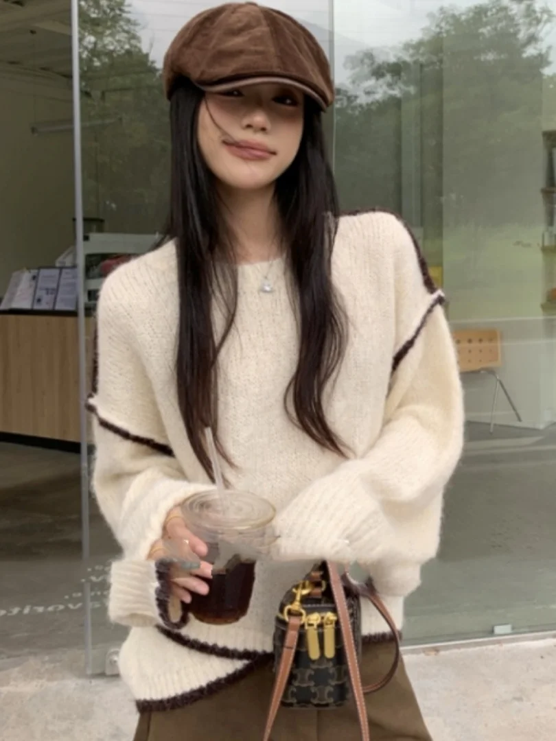 

Цветная блузка, свободный женский трикотажный свитер, осень-зима, новый Sle, удобный, мягкий, уютный дизайн, сенсация, моющийся