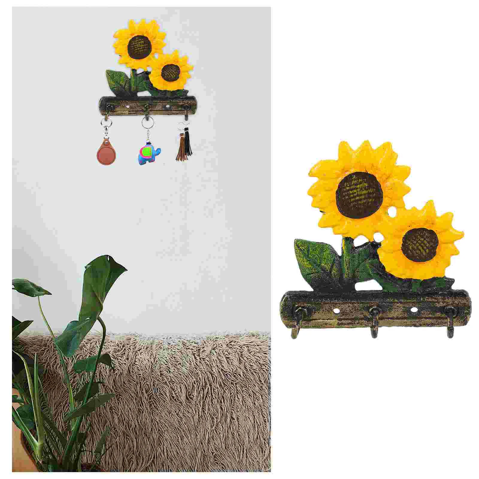 Sunflower Hook Front Door Key Chain Hanger Ring Bag Wrought Iron Wall-mounted Hotel Decoration