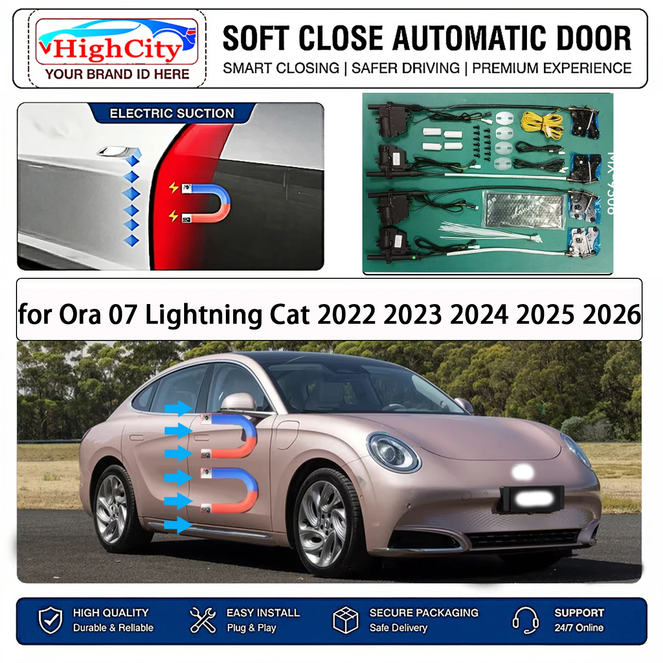 

for Ora 07 Lightning Cat 2022-2026 Electric Suction Soft Close Door Kit Smart Anti Pinch Auto Cinch Latch System No Slam Silent