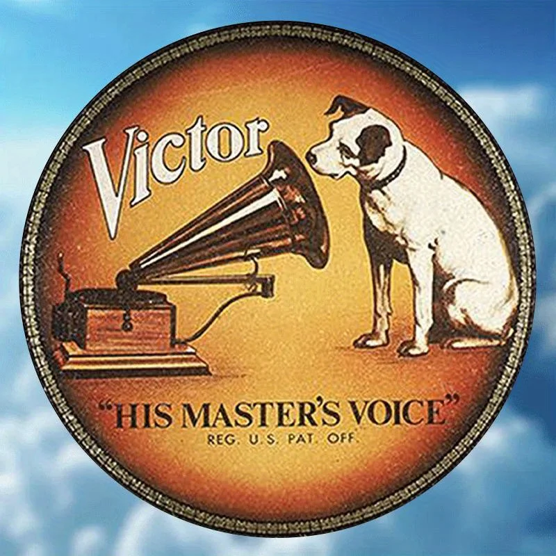 High Definition Custom Metal Wall Art Print Vintage Puppy Gramophone His Masters Voice Retro Round Sign Wall Decor for Music Roo