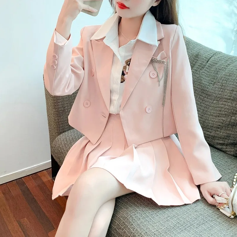 

Insozkdg New Minimalist Suit Set Women 2024 Autumn Blazer Short Jacket + High Waist Midi Skirt Fashionable Office Lady Clothes