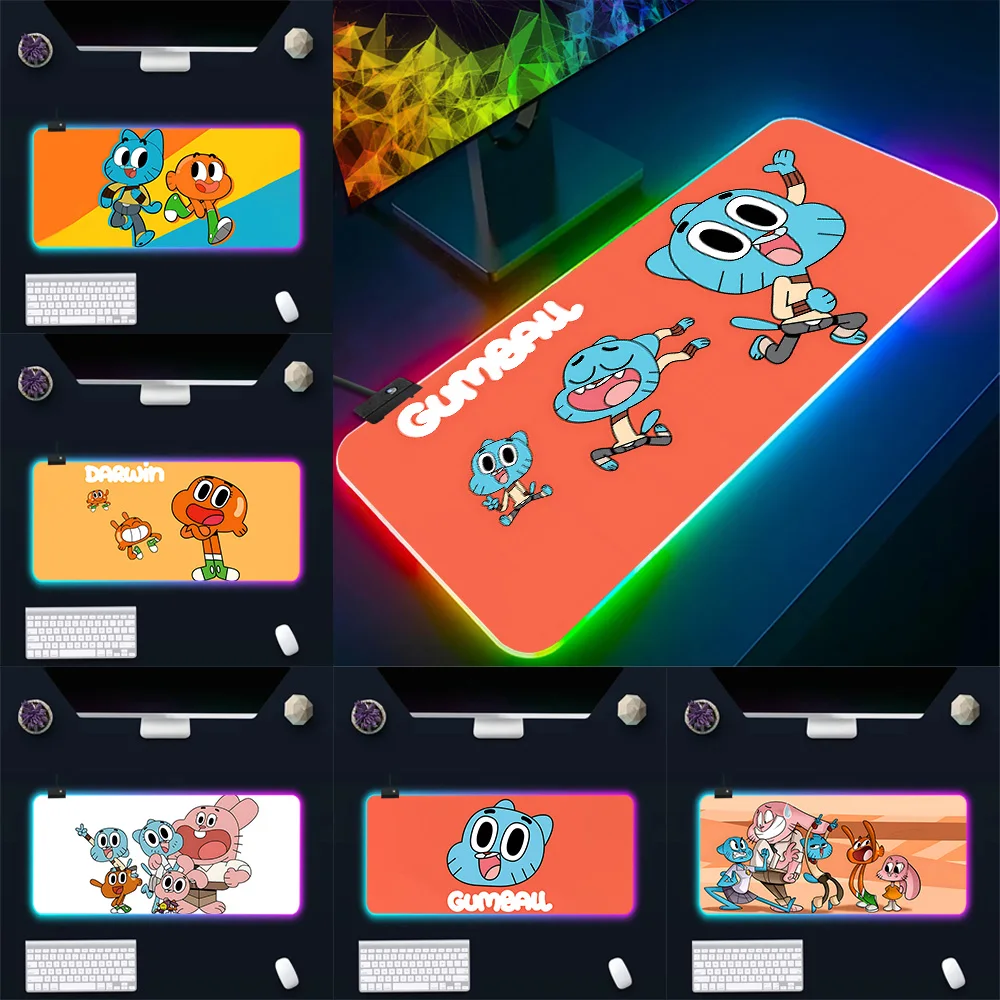 Animation Amazing World Gumball RGB Pc Gamer Keyboard Mouse Pad Mousepad LED Glowing Mouse Mats Rubber Gaming Computer Mausepad