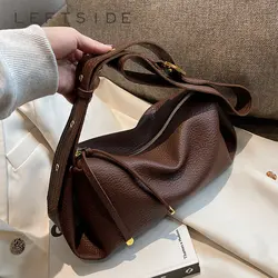 LEFTSIDE Bucket Bags for Women 2023 Winter Trend Vintage Designer Leather Zipper Crossoby Handbags and Purses